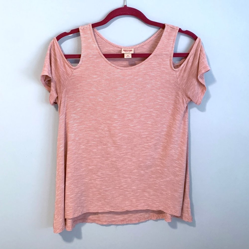 Pink and White Striped Cold Shoulder Top
